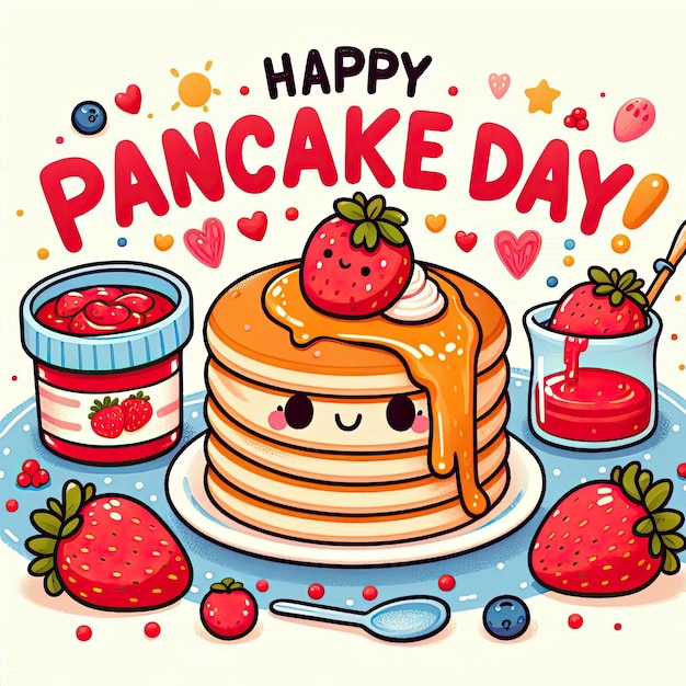 Happy pancake day pancake day background National Pancake Day Cartoon Vector illustration design Template for Poster Banner Flyer Card Post Cover Pancakes stack with berries or honey