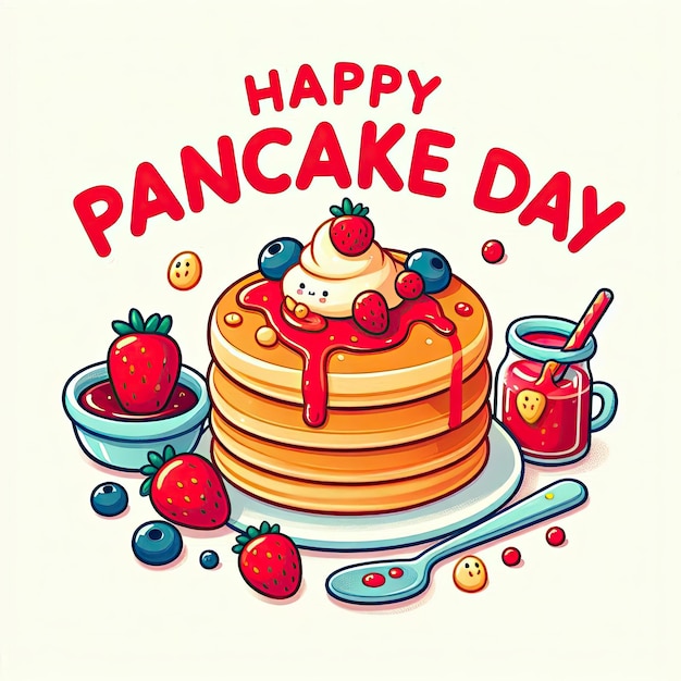 Happy pancake day pancake day background National Pancake Day Cartoon Vector illustration design Template for Poster Banner Flyer Card Post Cover Pancakes stack with berries or honey