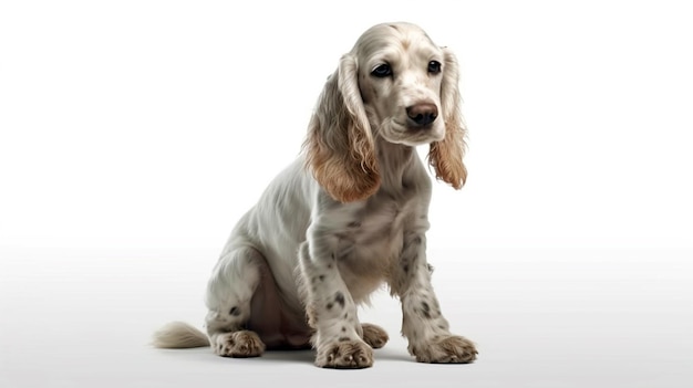 Happy Panting Cavalier king charles sapniel looking at the camera isolated on white