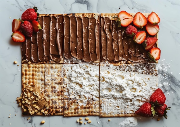 Happy passover A large matzah with four squares one filled with chocolate