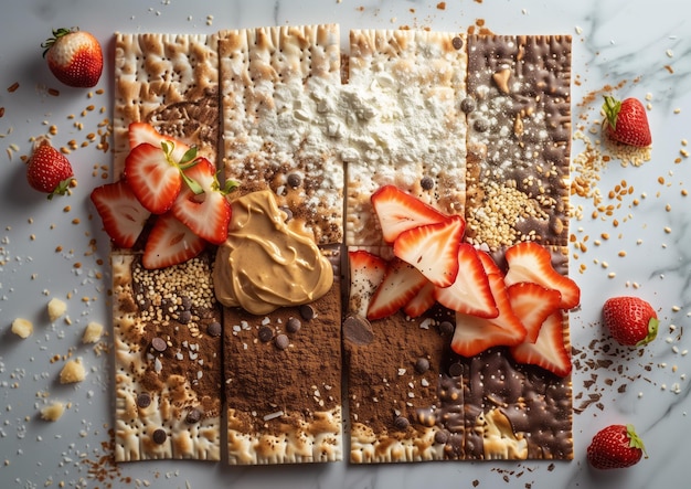 Happy Passover A large matzah with four squares one filled with chocolate