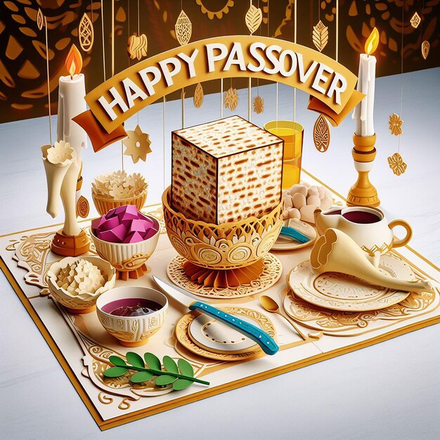 Photo happy passover popup card with traditional seder plate symbols