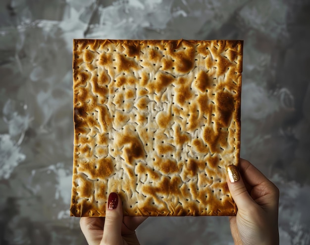 Happy Passover A womans hand with matza