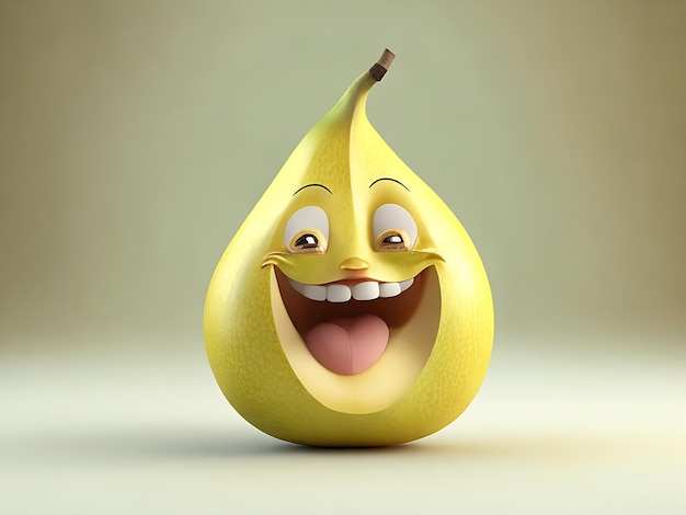 Happy pear with smiling face 3D illustration 3D rendering generated ai