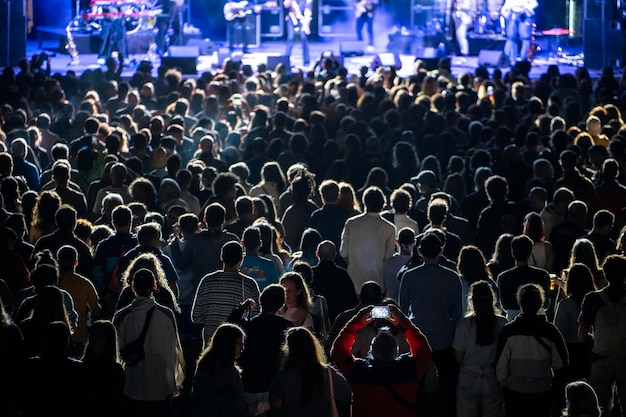 Happy people enjoying performance of popular band