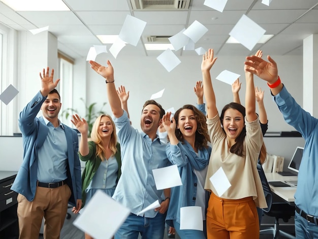 Photo happy people throwing papers in the air in the office 48 palabras clave