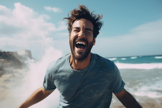 Happy person with a scenic beach view Happy Person Photos426jpg