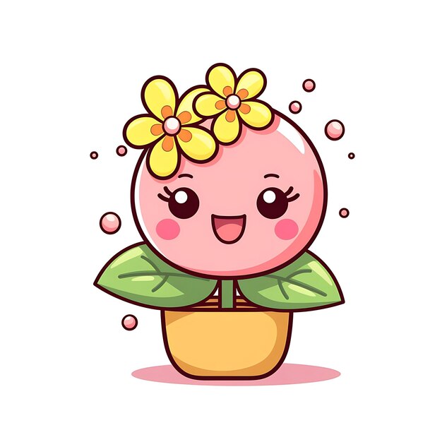 Photo happy pink flower pot plant cartoon illustration