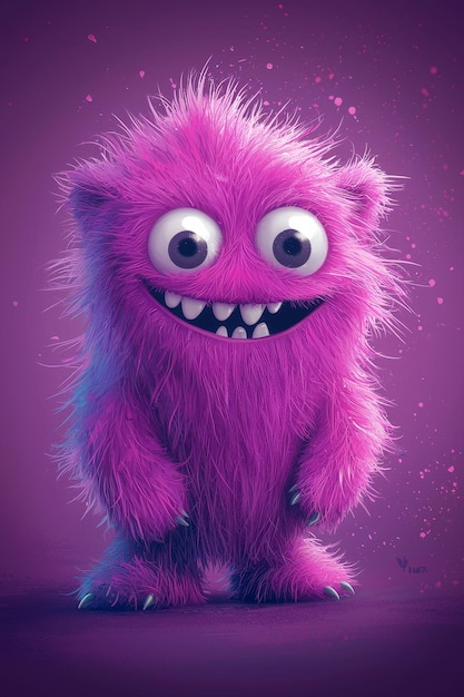 Happy Pink Furry Monster