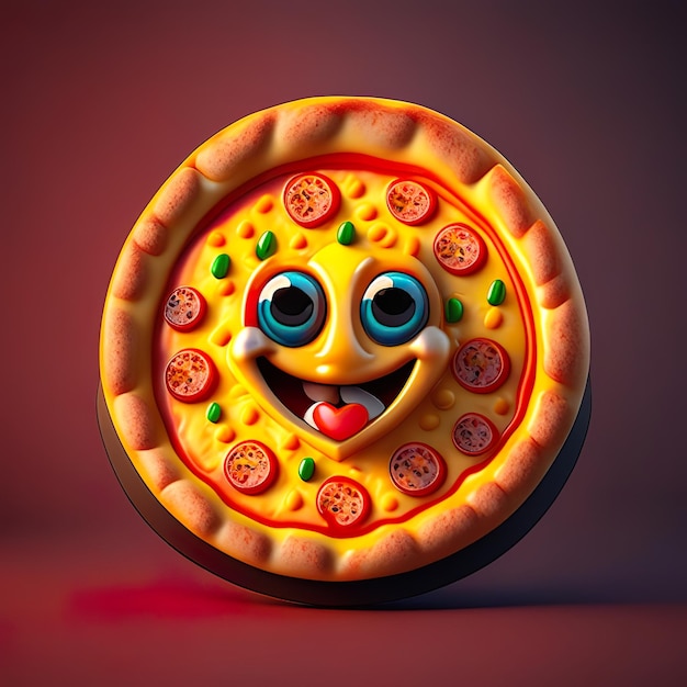 Photo happy pizza emoji logo character in 3d generative ai