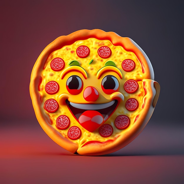 Photo happy pizza emoji logo character in 3d generative ai