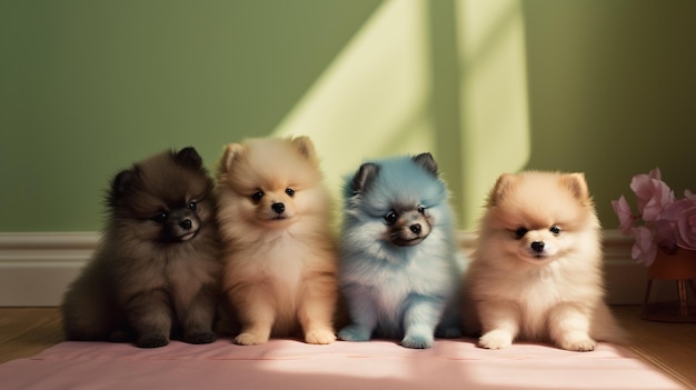 Happy Pomeranian Spitz puppies Generative AI