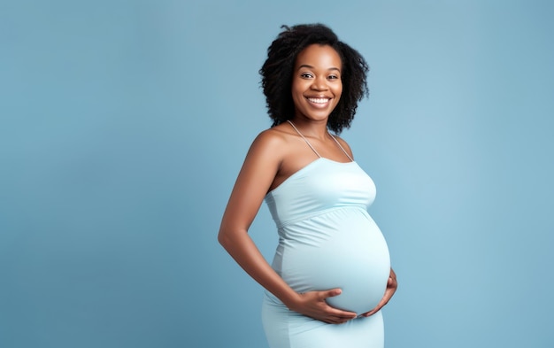 happy pregnant black woman touching her belly