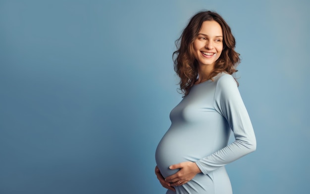 happy pregnant woman touching her belly