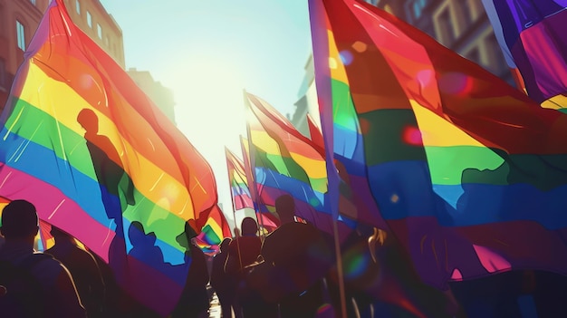 Happy Pride Celebration Joyful LGBTQ Community Waves Rainbow Flag