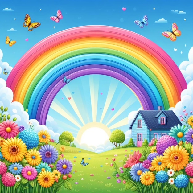 Happy Pride month rainbow pastel fantasy weather shiny poster graphic sunlight scene wallpaper