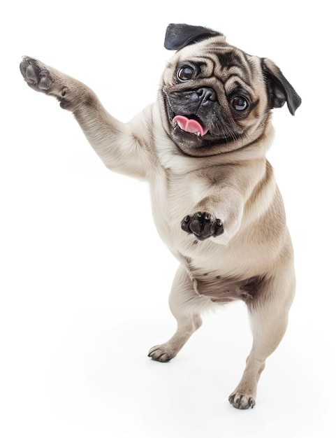 Photo happy pug running white background photo realistic