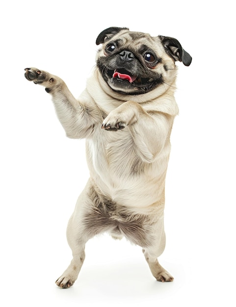 Photo happy pug running white background photo realistic