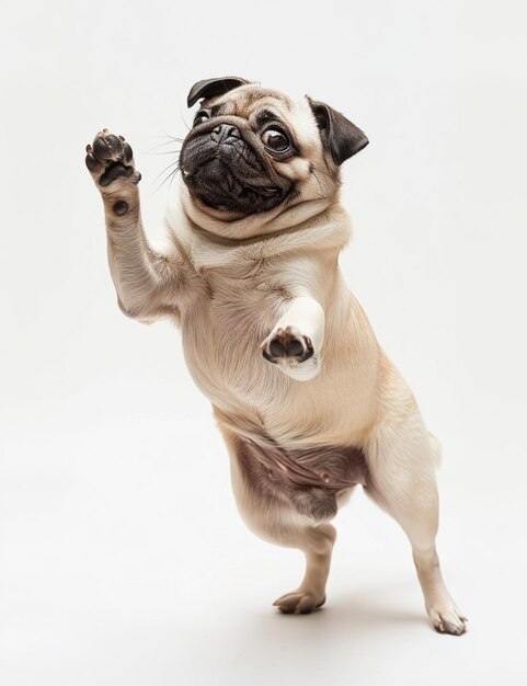 Photo happy pug running white background photo realistic