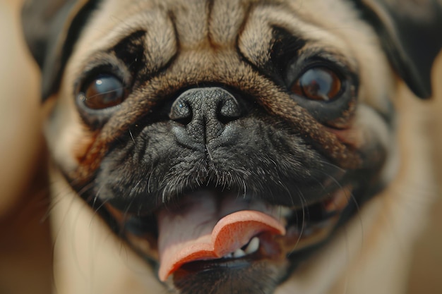 Photo happy pug with playful expression