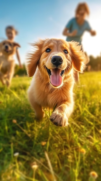 happy puppies playing together