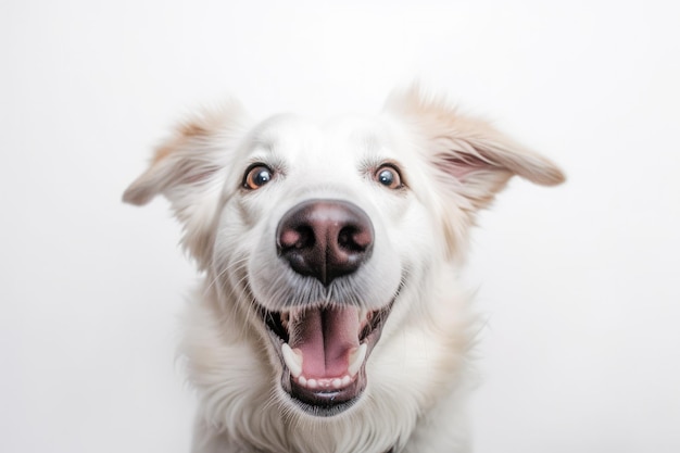 Happy puppy dog smiling on isolated background Generative AI