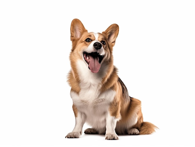 Happy puppy dog smiling on isolated white background Studio shot dog