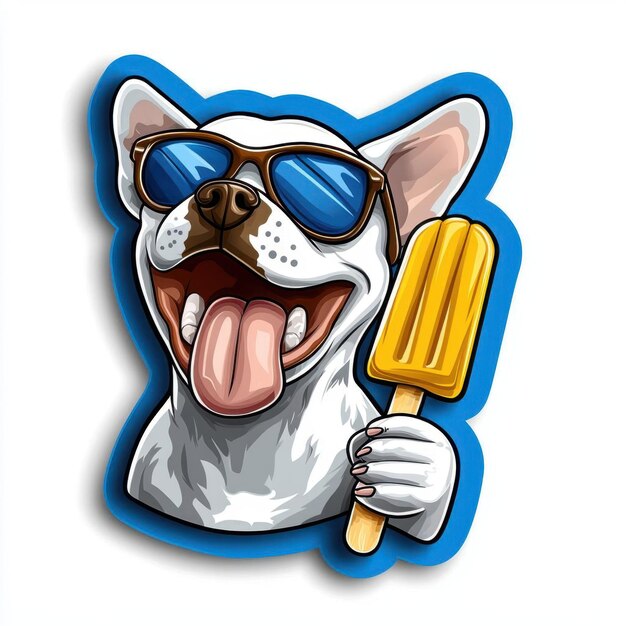 Photo a happy puppy licking a popsicle colorful line drawing childrens style simple attire clean pure white background handdrawn material easy to cut out 11 aspect ratio