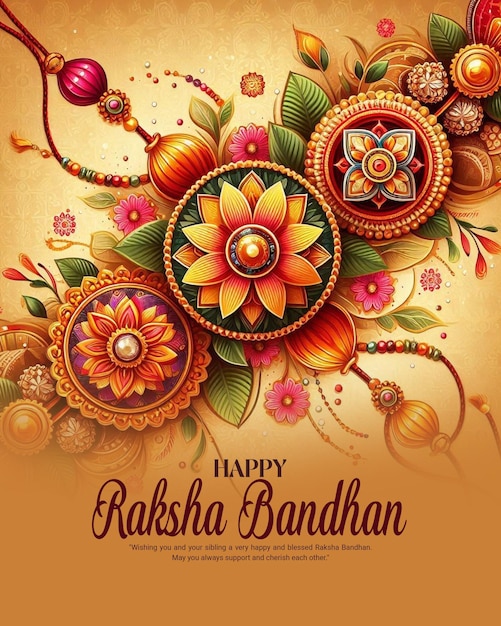 Happy raksha bandhan ethnic card with gift boxes amp rakhi design Social media post flyer background