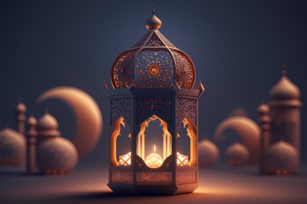 Happy Ramadan Kareem mosque lantern Illustrator AI Generative