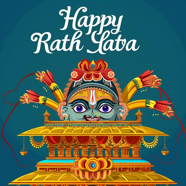 Happy Ratha yatra Indian festival Ratha Yatra of Lord Jagannath Odisha Rath vector illustration