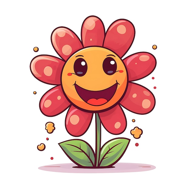 Photo happy red flower cartoon illustration