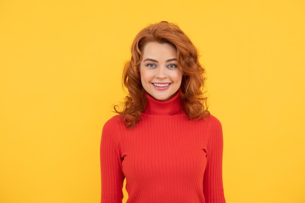 Happy redhead woman with curly hair beauty and fashion female fashion model