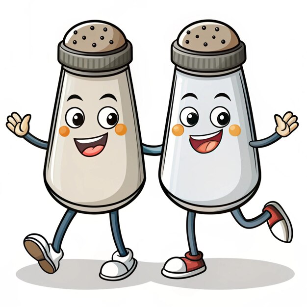 Photo happy salt and pepper cartoon characters hand drawn vector