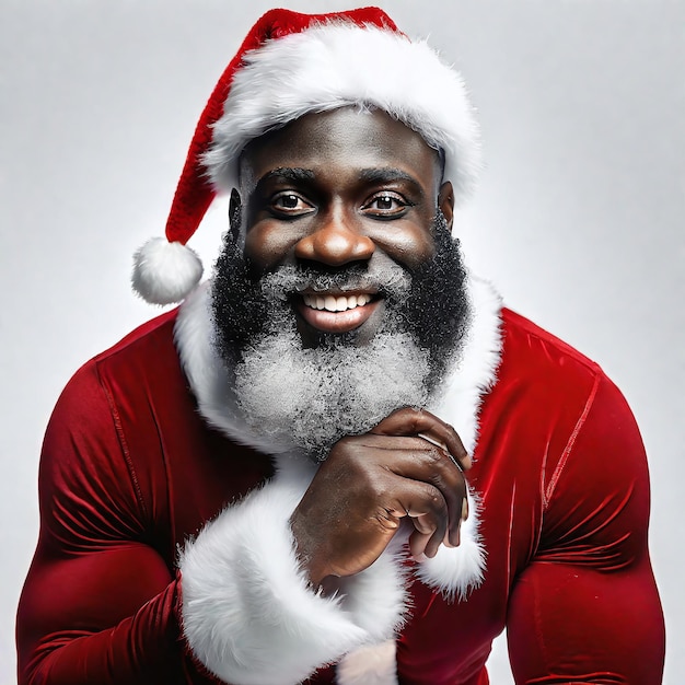 Photo happy santa claus black afro white background