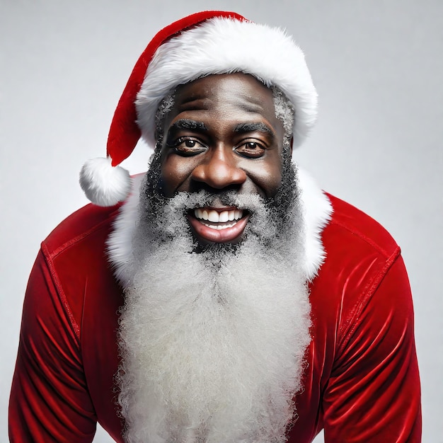 Photo happy santa claus black afro white background