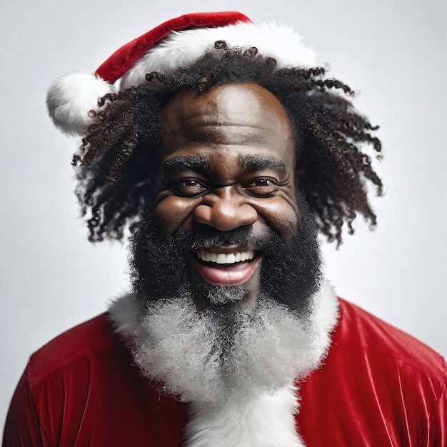 Photo happy santa claus black afro white background