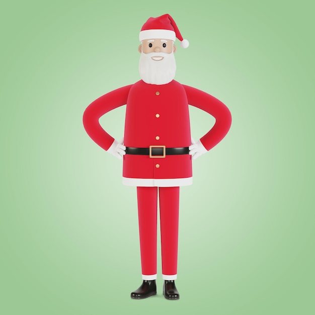 Happy Santa Claus character. For Christmas cards, banners and labels. 3D illustration in cartoon style.