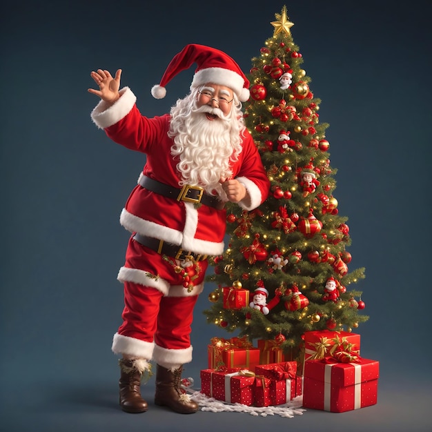 Happy Santa Claus holding gift boxes