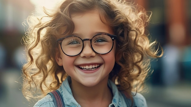 Happy satisfied girl wearing glasses portrait outside Generative Ai