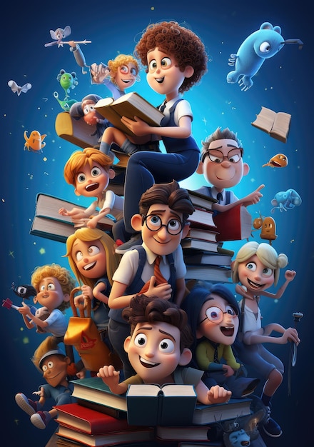 Happy School Squad Colorful 3D Character Poster Showcasing Friends Funfilled Moments as they Gear up for School