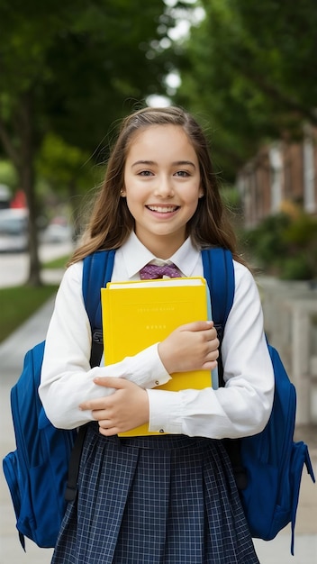 Happy schoolgirl with the new books