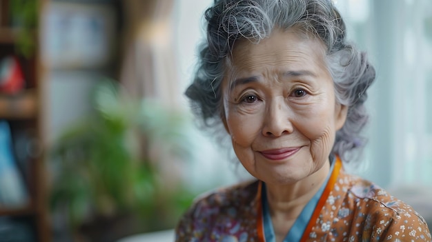 Photo happy senior asian woman receives medical care at home doctor or caregiver nurse pro generative ai