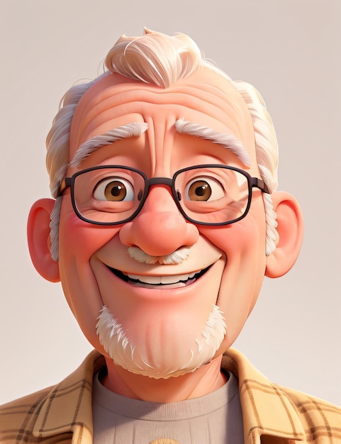 Happy Senior Avatar with Glasses in Cartoon Minimal Style