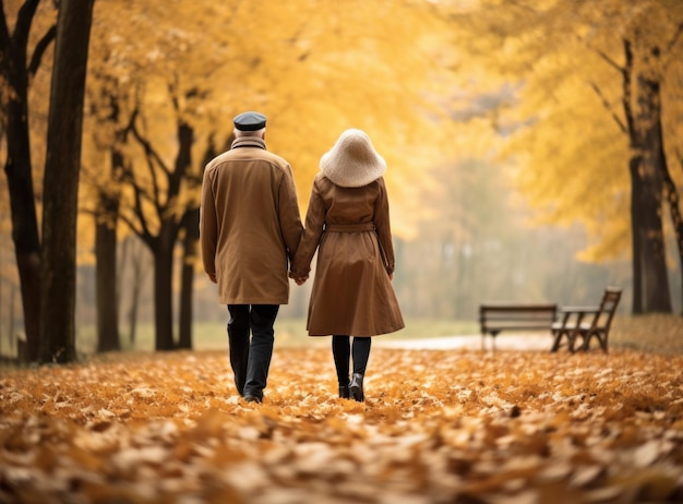 Happy senior couple in autumn park