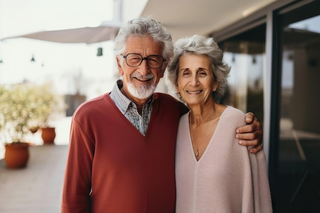 Happy senior couple married old man and woman Smiling spouse portrait hugging