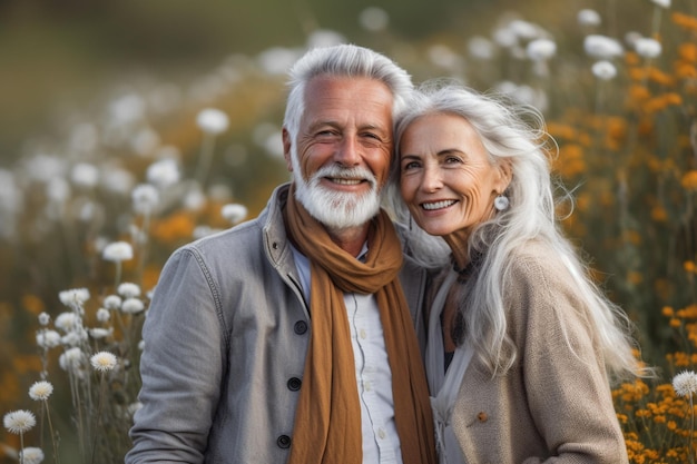 Happy senior couple smiling outdoors in nature