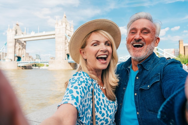 Happy senior couple spending time together in London city