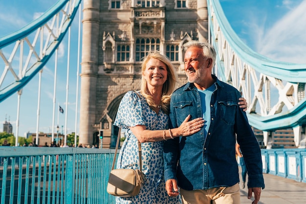 Happy senior couple spending time together in London city