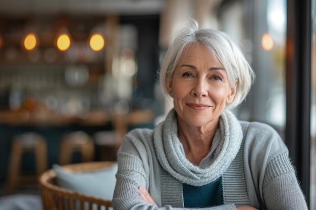 Photo happy senior female in nursing home looking at camera generative ai